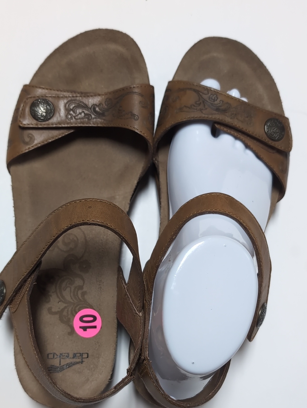 Dansko Brown Leather Women's Sandals with Embossed Straps